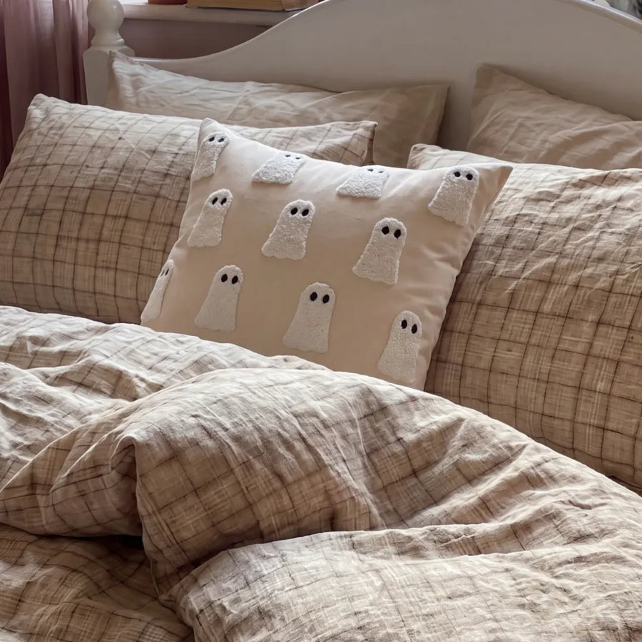 halloween decorative square pillow cover ghost garden khaki grid bedding