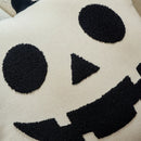 halloween decorative square pillow cover ivory jack o lantern tufted face detail