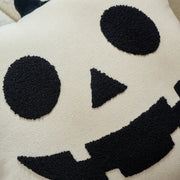 halloween decorative square pillow cover ivory jack o lantern tufted face detail