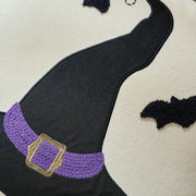 halloween decorative square pillow cover witch hat purple ribbon embroidery detail