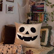 halloween decorative square throw pillow cover ivory jack olantern brown pillow green quilt bookshelf