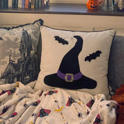 halloween decorative square throw pillow cover witch hat fleece blanket castle decor