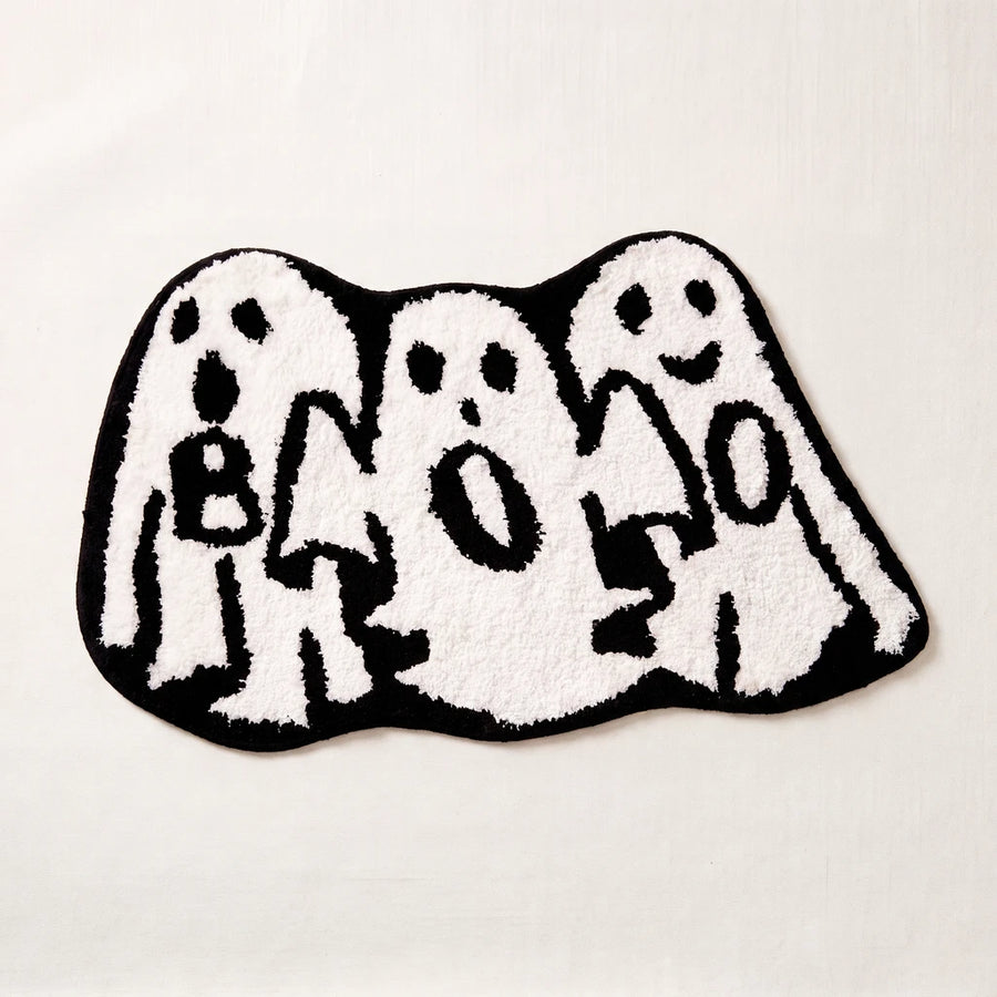 happy haunting rug boo crew black white ghost shaped rug