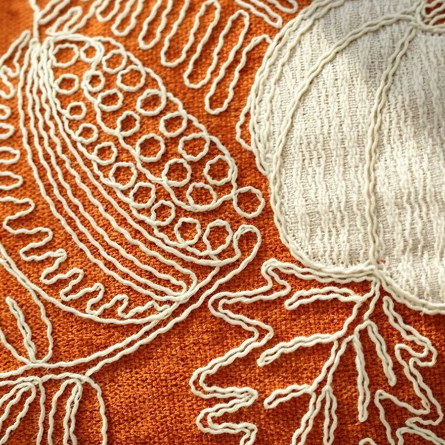 harvest pumpkin lumbar throw pillow cover harvest orange cream embroidery detail