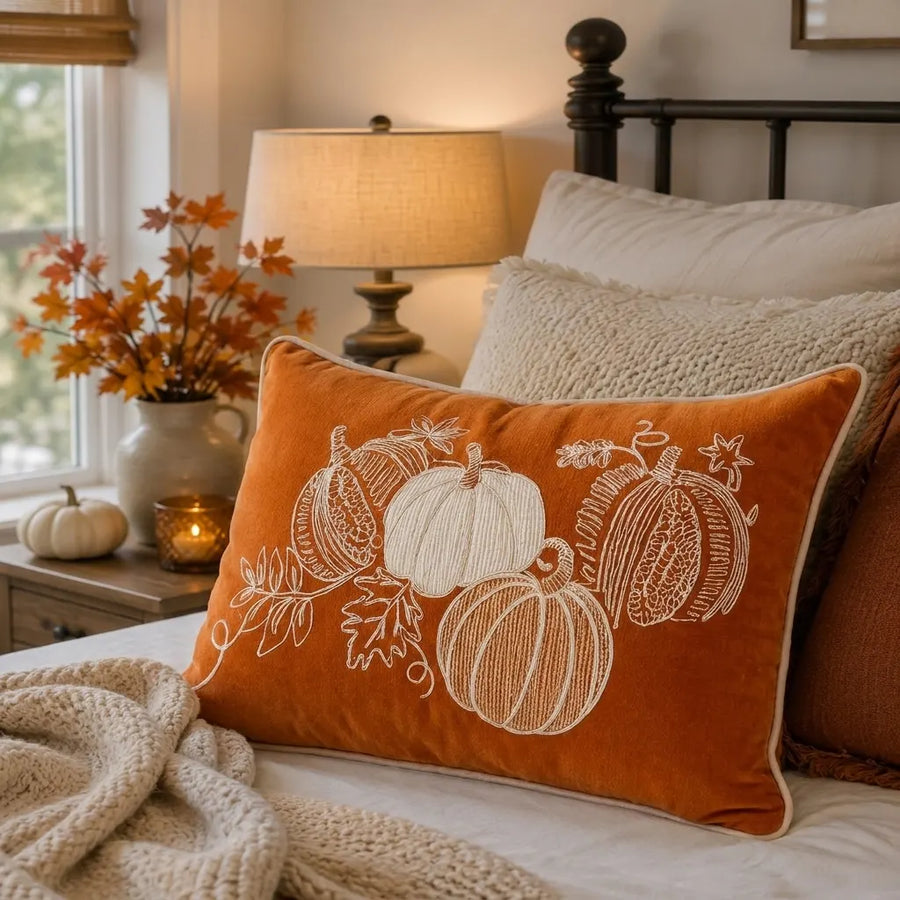 harvest pumpkin lumbar throw pillow cover harvest orange off white bedding bedroom