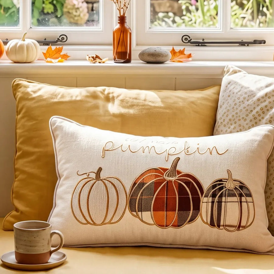 harvest pumpkin lumbar throw pillow cover ivory pumpkin mustard yellow window nook