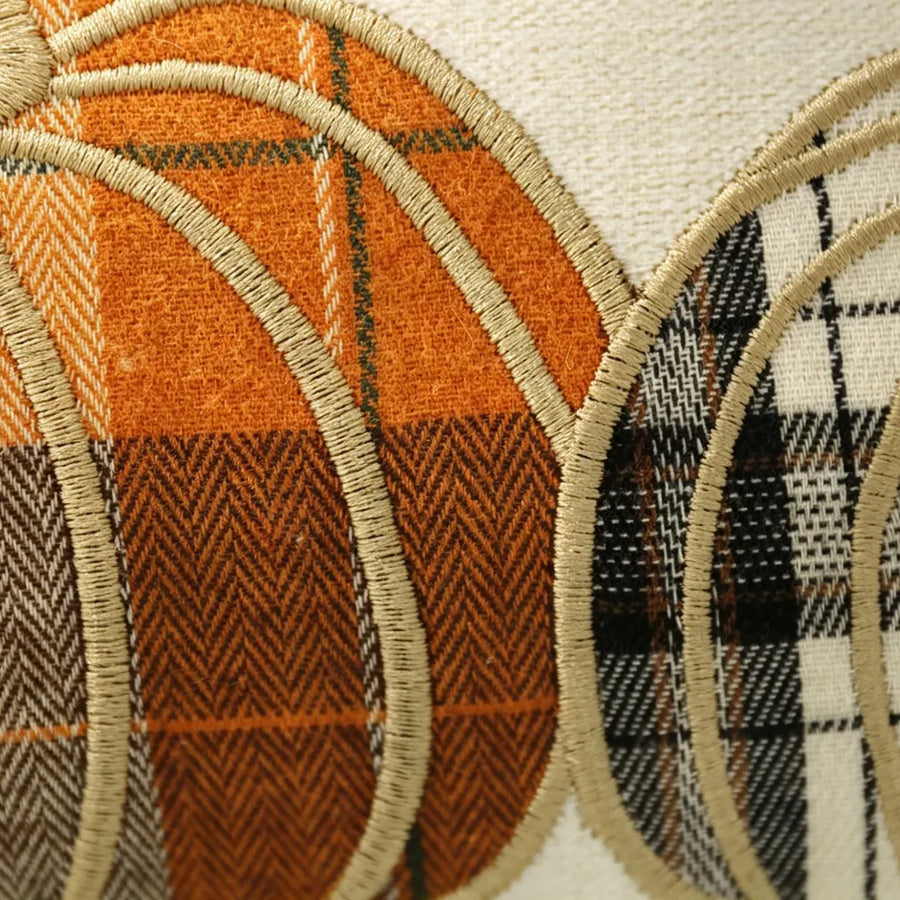 harvest pumpkin lumbar throw pillow cover ivory pumpkin plaid embroidery detail