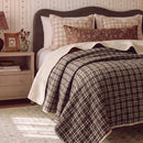haven plaid yarn dyed quilt brown haven brown velvet headboard light wood nightstand