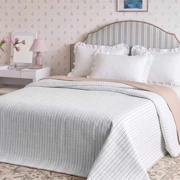 haven stripe yarn dyed quilt set blue stripe striped headboard white vanity decor