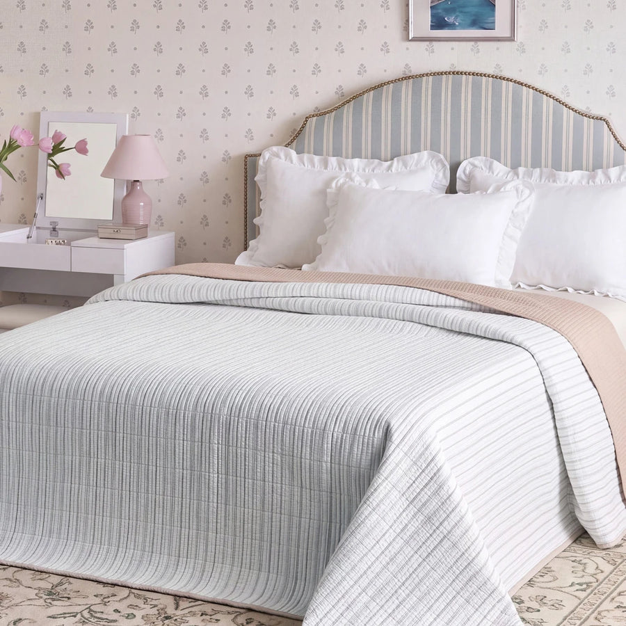 haven stripe yarn dyed quilt set blue stripe striped headboard white vanity decor