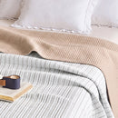 haven stripe yarn dyed quilt set blue stripe white ruffled pillows book candle