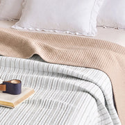 haven stripe yarn dyed quilt set blue stripe white ruffled pillows book candle