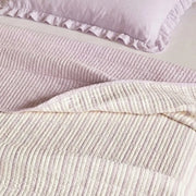 haven stripe yarn dyed quilt set lavender stripe solid reverse ruffled pillow detail