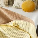 haven stripe yarn dyed quilt set pale lemon stripe tan reverse yellow round pillow