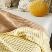 haven stripe yarn dyed quilt set pale lemon stripe tan reverse yellow round pillow