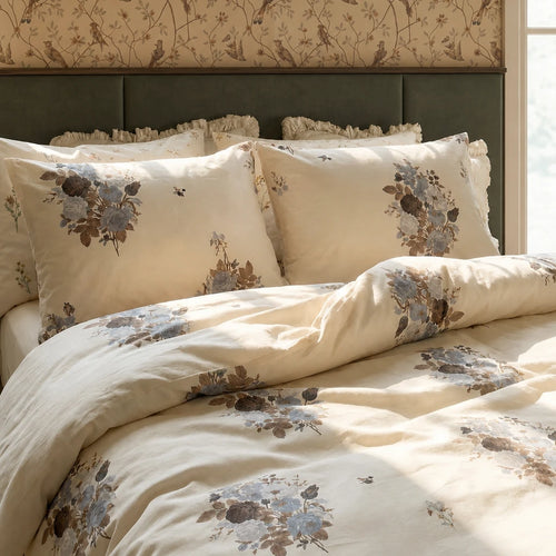 heirloom botanical bouquet duvet cover set blue brown vintage floral