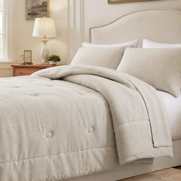 heirloom french linen tufted comforter set oatmeal natural