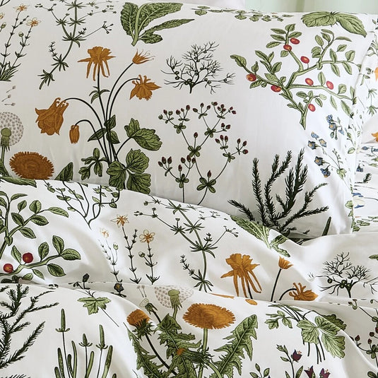 herbarium floral fabric pattern close up vibrant botanical print