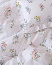 herbarium reverie ruffle duvet cover set botanical floral detail