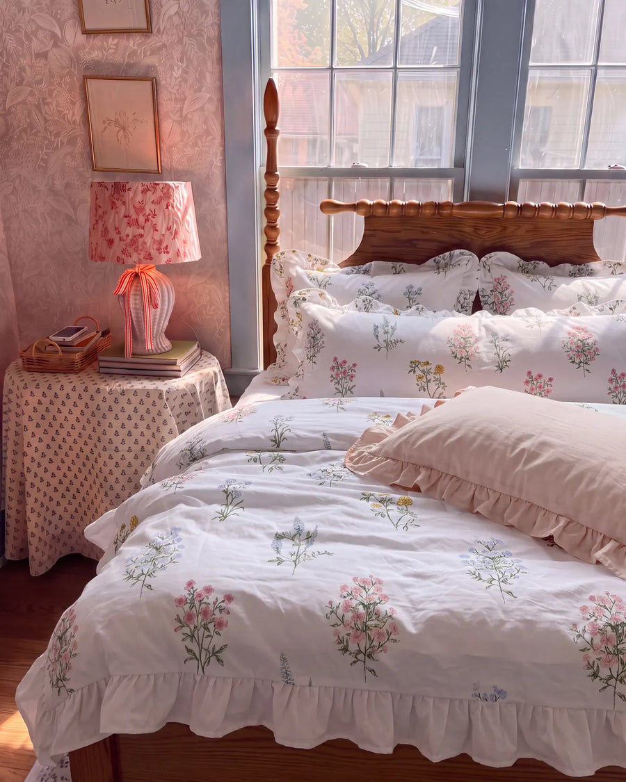 herbarium reverie ruffle duvet cover set cottagecore bedroom