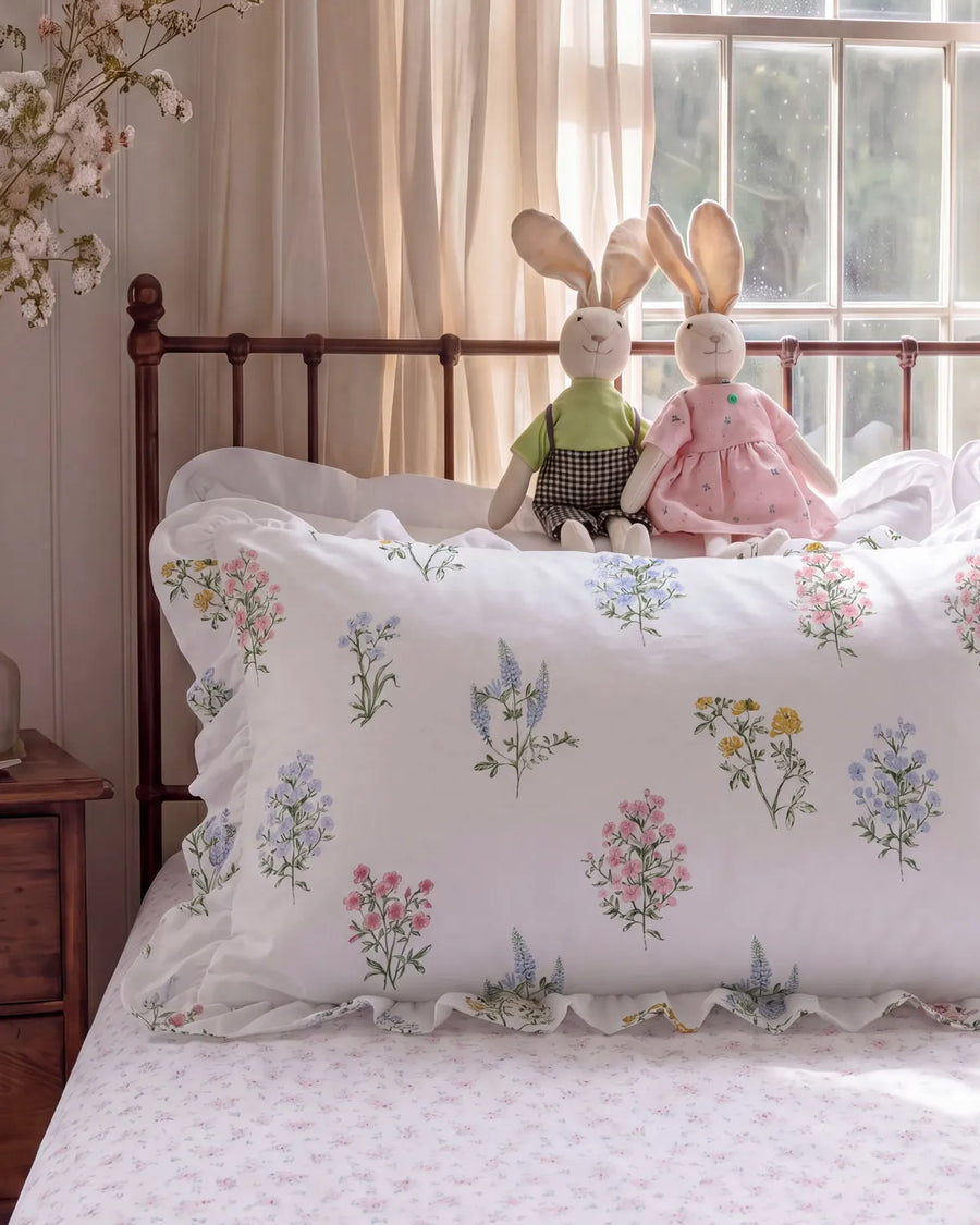 herbarium reverie ruffle pillowcases botanical floral design