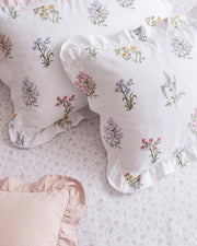 herbarium reverie ruffle pillowcases wildflower print detail