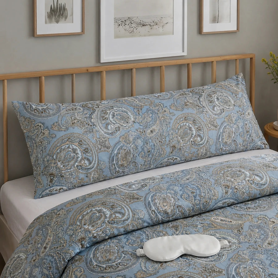 heritage azure paisley bedding set vintage dark wood bed