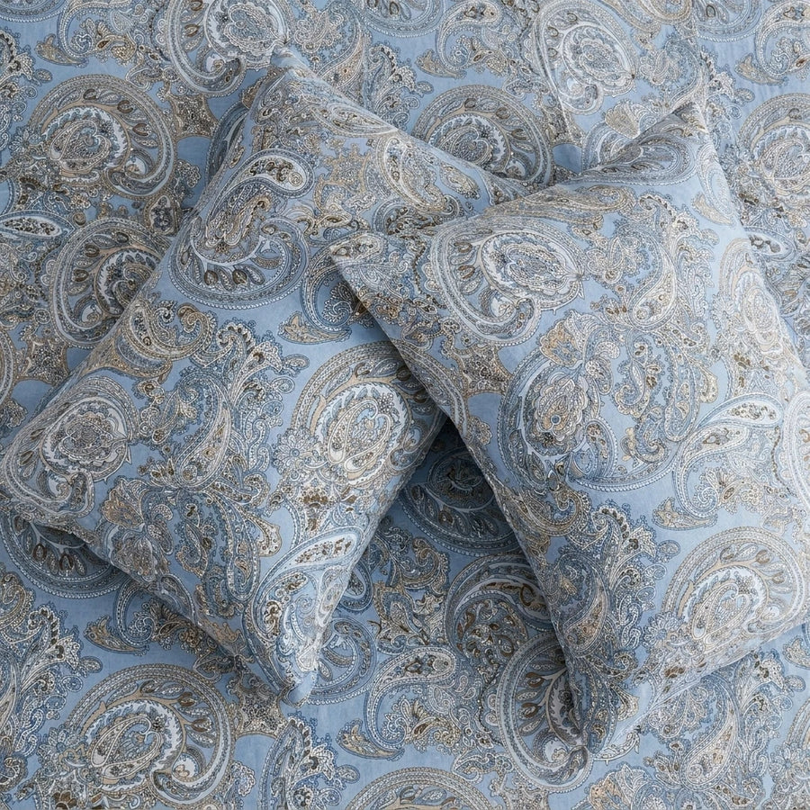heritage azure paisley pillow shams shabby chic detail
