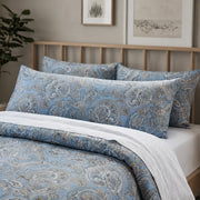 heritage azure paisley pillowcase side view lighting