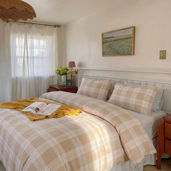 heritage caramel gingham duvet cover set checkered bedding main