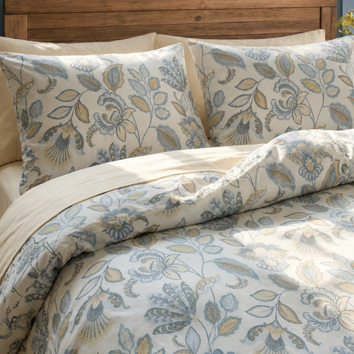 heritage dusty blue botanical duvet cover set vintage french floral bedding