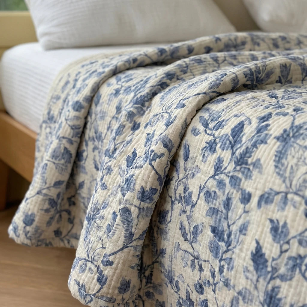 heritage indigo quilted cotton blanket cats lifestyle