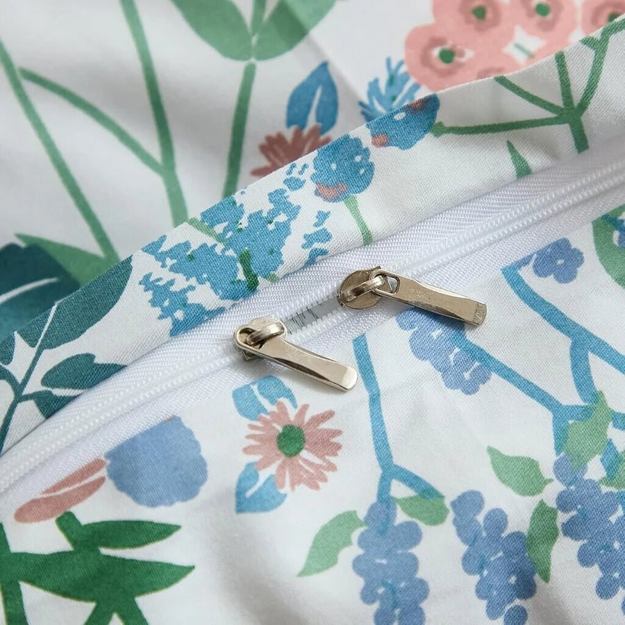 hidden zipper closure detail blue floral duvet cover cotton