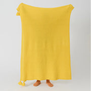 Person Holding Up Sunny Yellow Knitted Throw Blanket Full Length