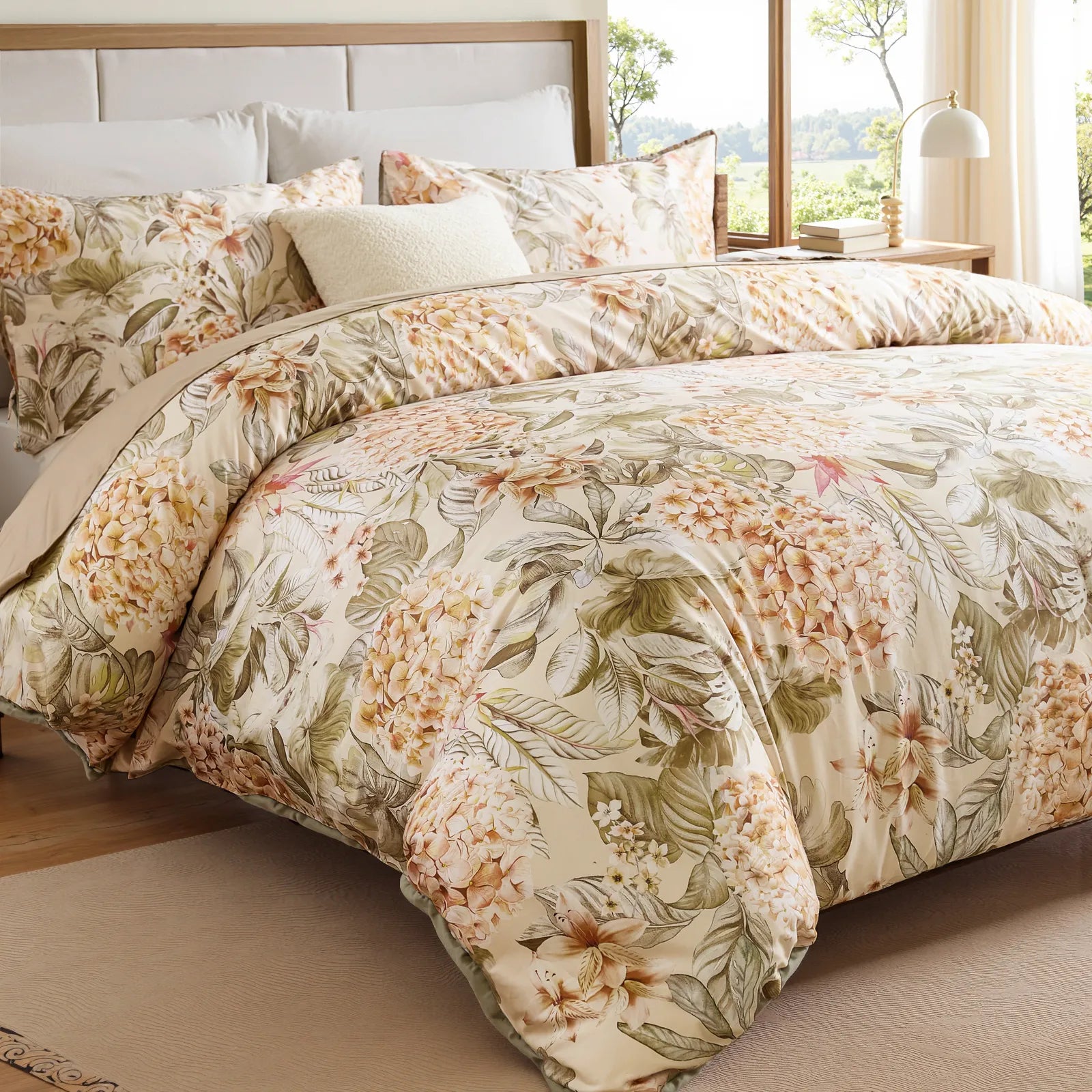 A detailed view of the cotton fabric texture and colorful floral print
