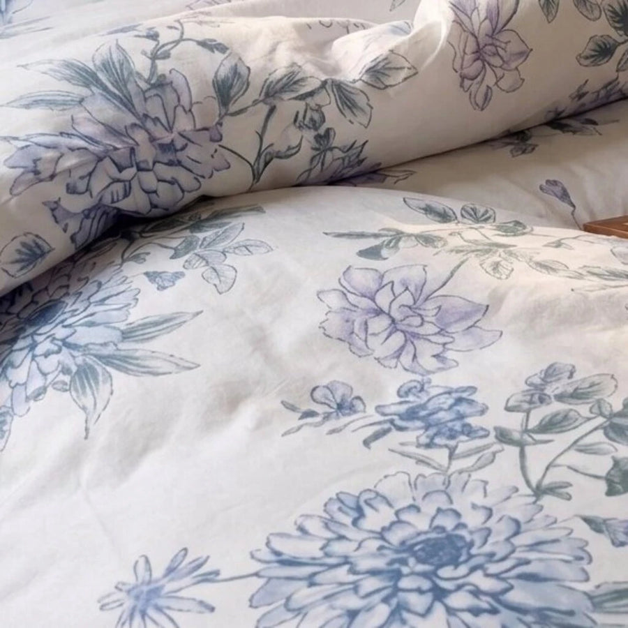 indigo bloom duvet cover fabric close up textile texture