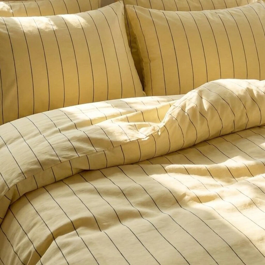 jersylinen sanctuary stripe duvet cover butter yellow minimalist stripe