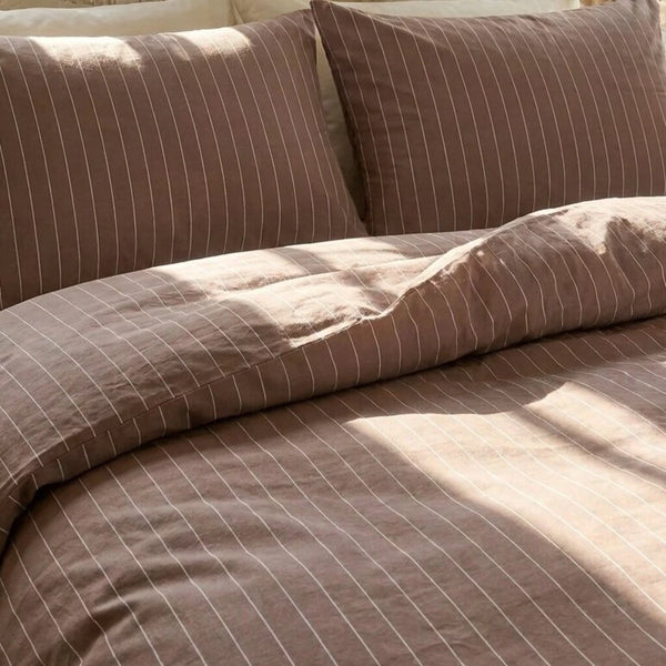 jersylinen sanctuary stripe duvet cover espresso brown pinstripe