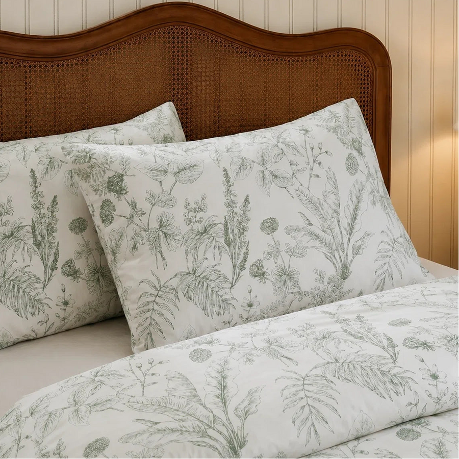 jersylinen serene sage botanical bedding set bright bedroom aesthetic