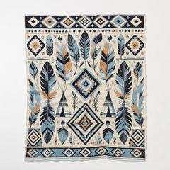 Full view of the boho fleece blanket with a leaf pattern