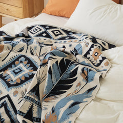  A close-up shot of the soft fleece blanket, highlighting its subtle leaf pattern and plush, rabbit hair yarn texture.