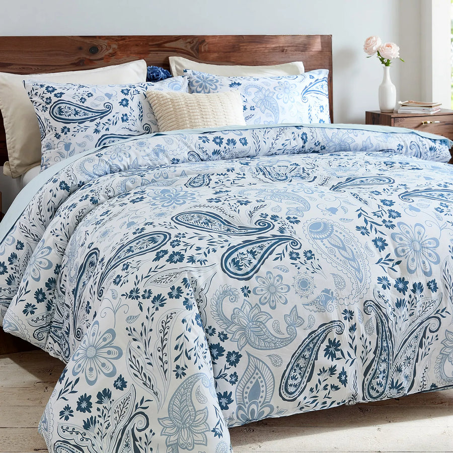light blue paisley scroll comforter set modern farmhouse decor