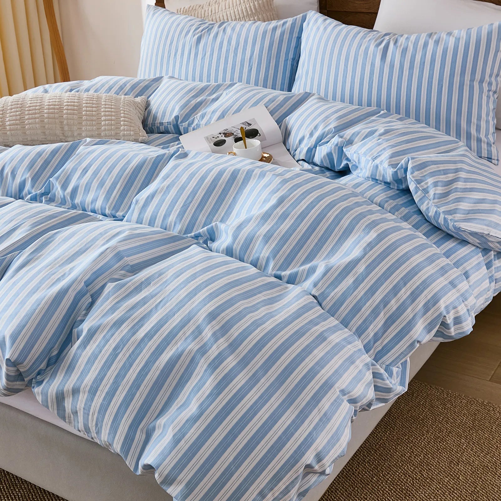 light blue stripe comforter set king size