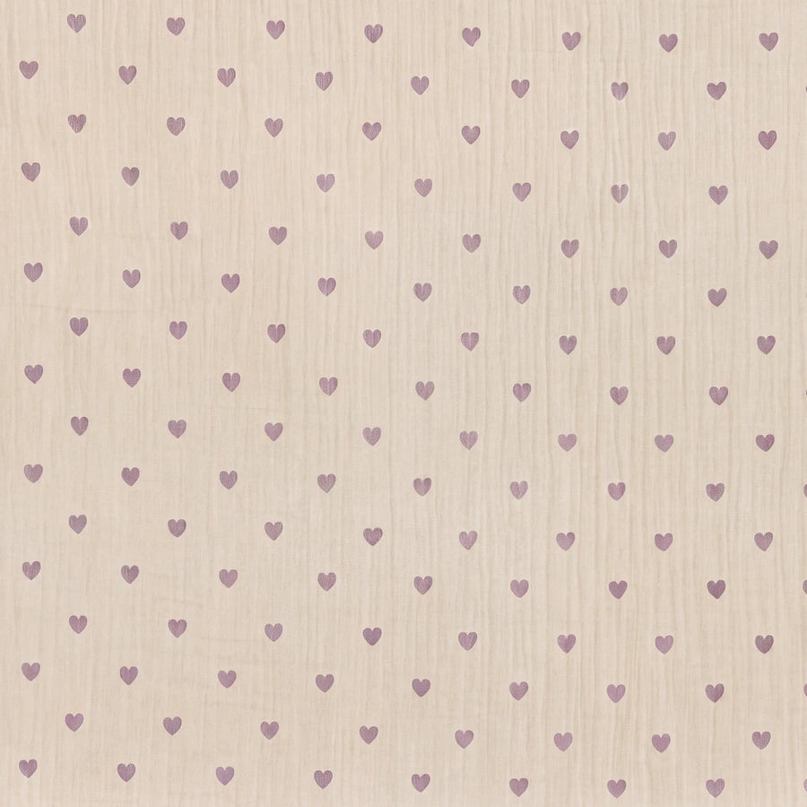little dream muslin blanket lilac heart cream purple heart swatch