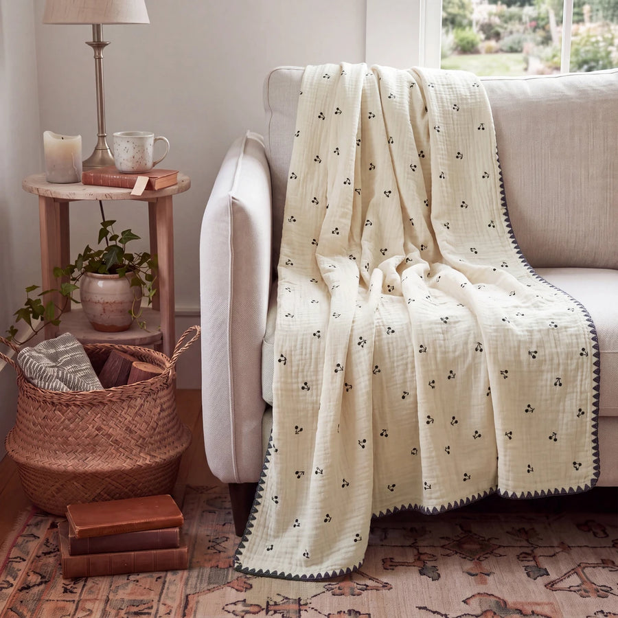 little dream muslin blanket little cherry scalloped edge cream sofa throw