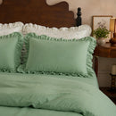 luxury solid sage green ruffle pillowcase macro