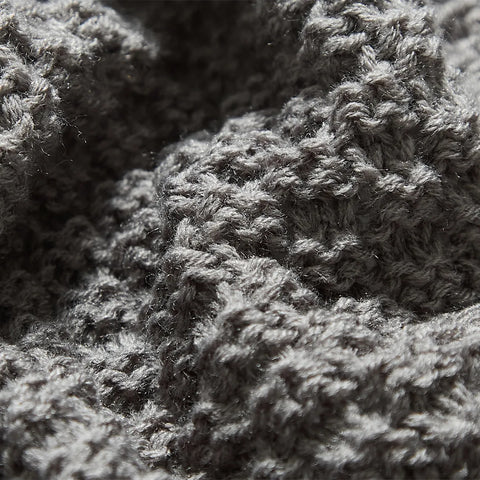Macro Close-up of Grey Knitted Fabric Texture and Detail