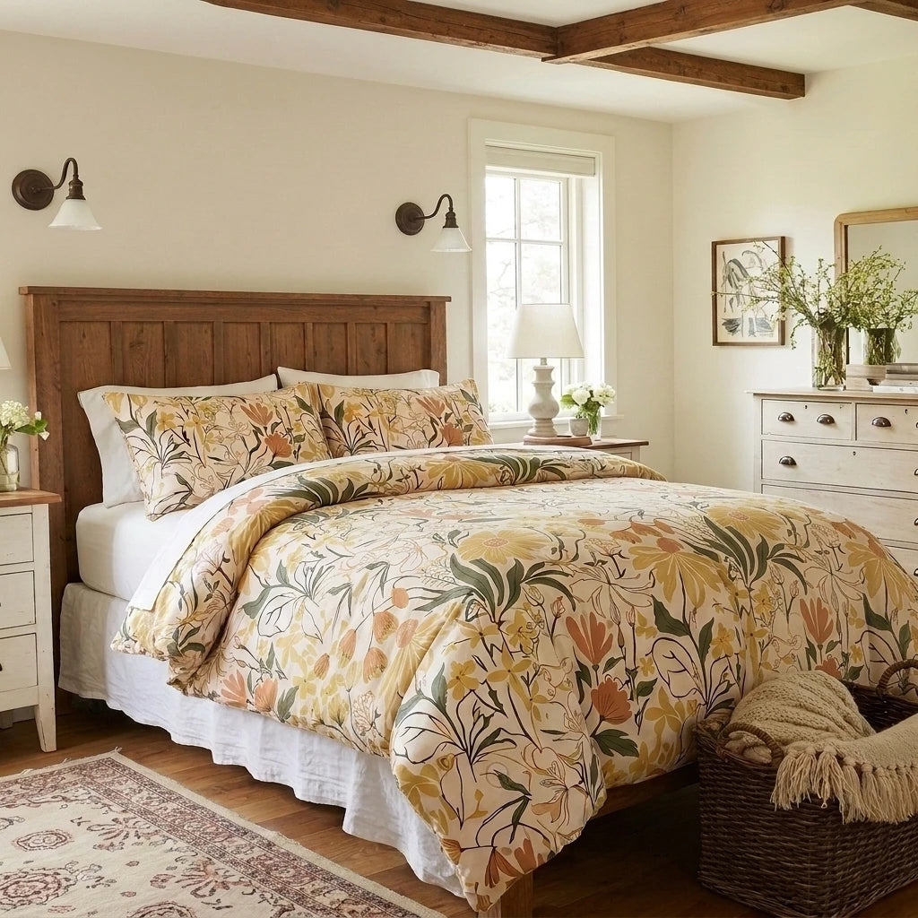 matching amber meadow pillow shams botanical print bedspread