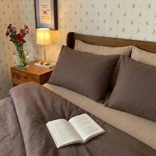 matching chalk stripe pillow shams espresso dark brown bed linens