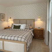 matching country plaid pillow shams taupe cream bedding detail